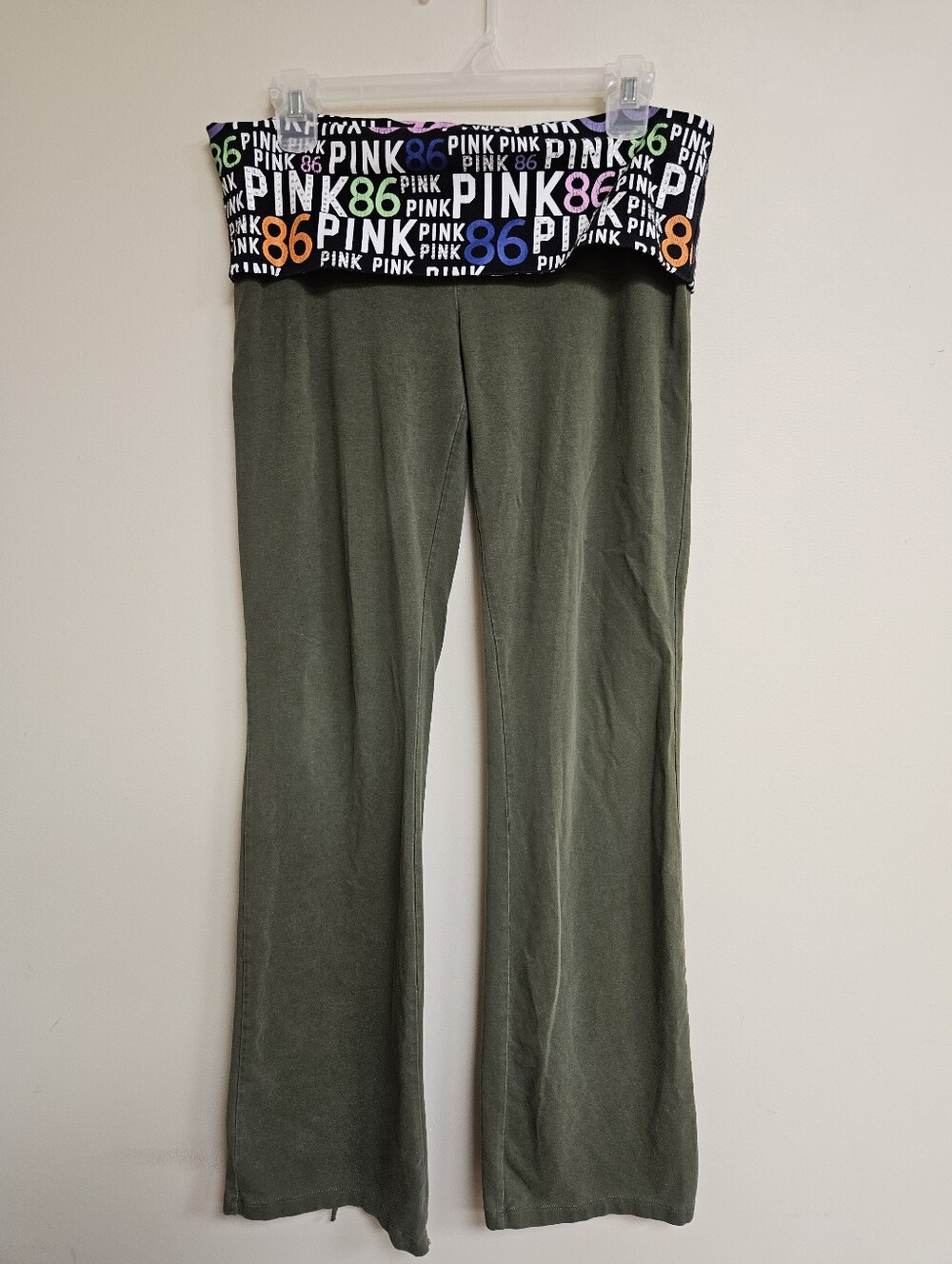 Victoria Secret PINK Y2K Flare Yoga Fold Over Pants Women’s L Olive Green